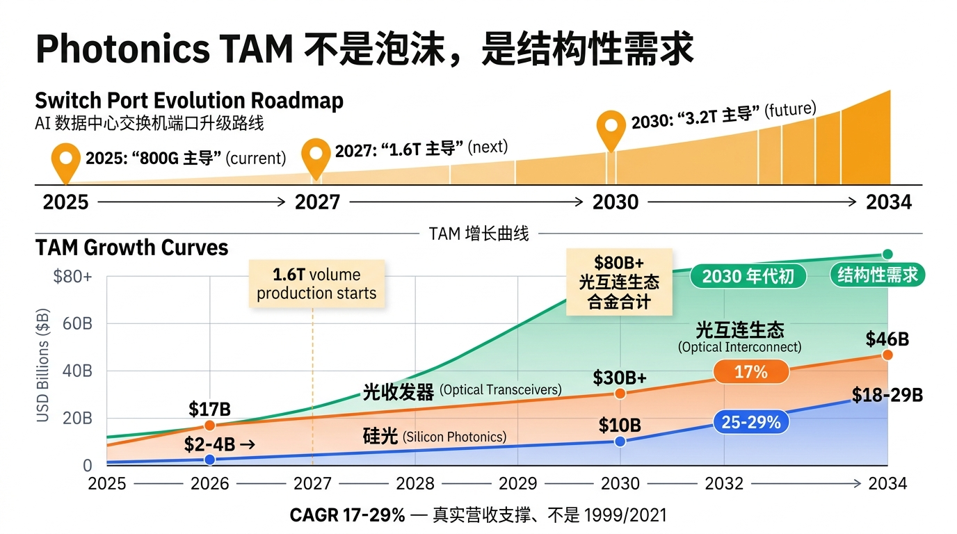 Photonics TAM 与端口演进路线